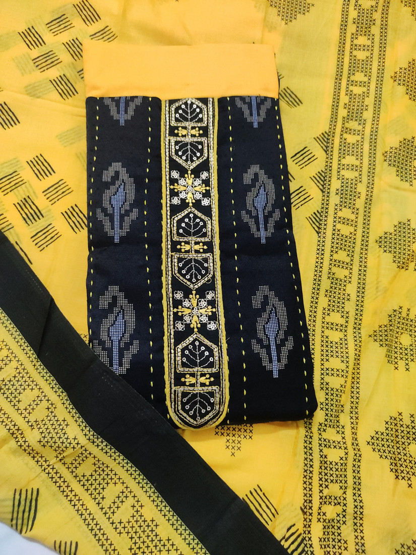 Sublime W Polycotton Embroidered Salwar Suit Material – Black & Yellow – view 2