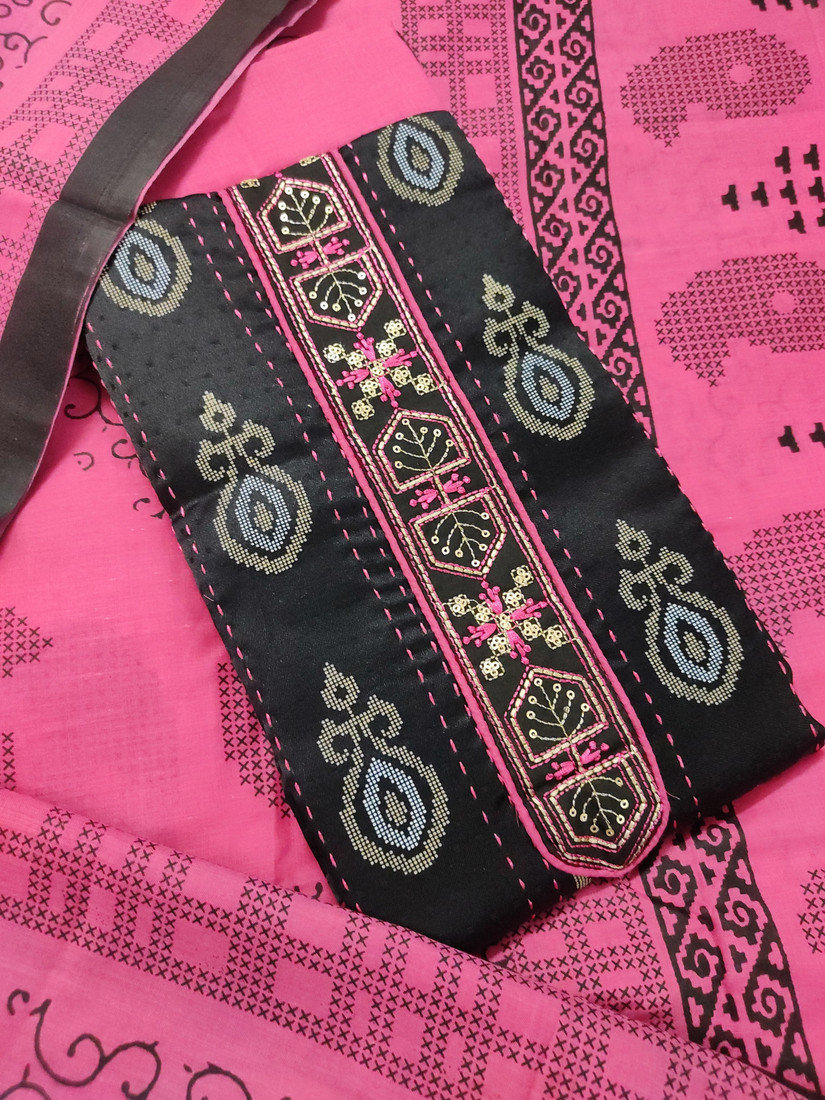 Sublime W Polycotton Embroidered Salwar Suit Material – Pink & Black