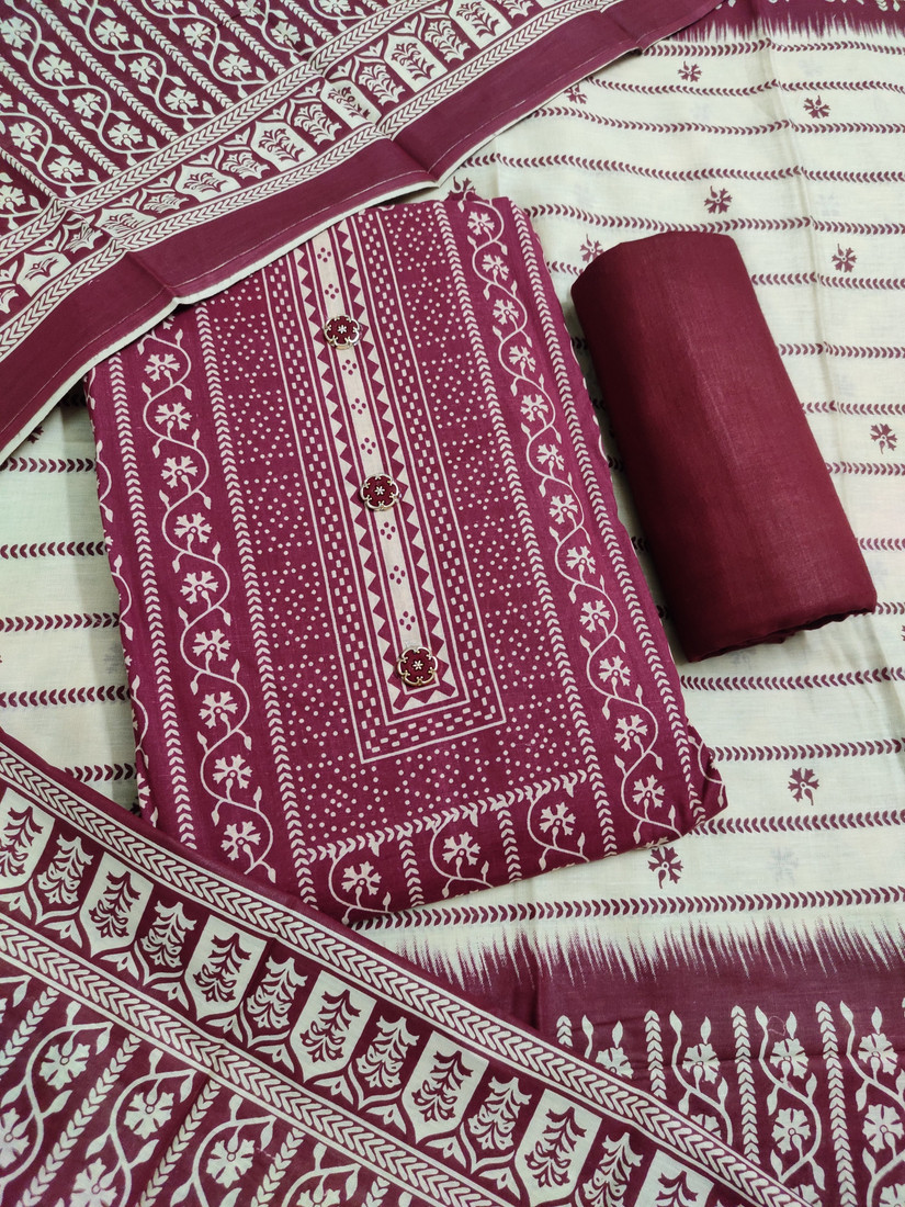 Sublime W Pure Cotton Printed Salwar Suit Material – Maroon