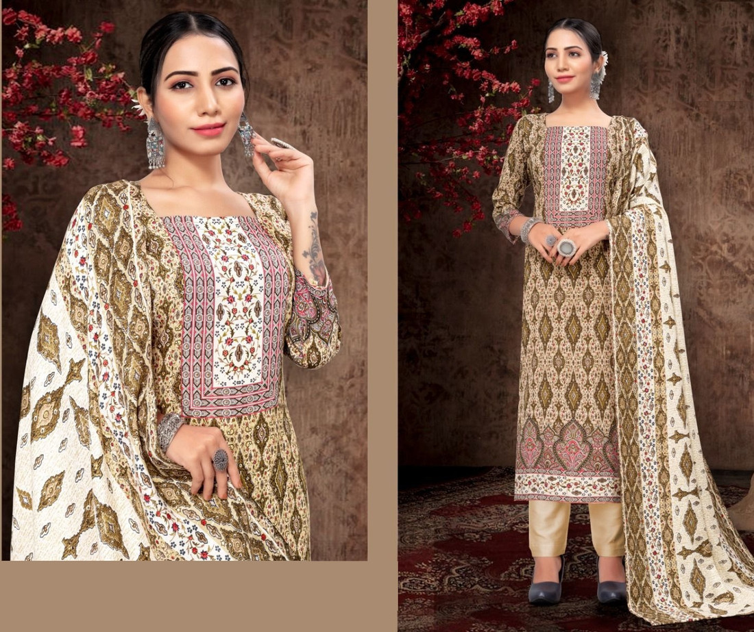 Sublime W Wool Printed Salwar Suit Material – Mehandi