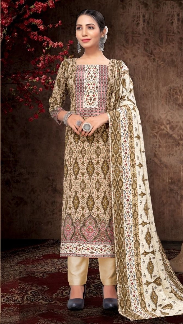 Sublime W Wool Printed Salwar Suit Material – Mehandi – view 2
